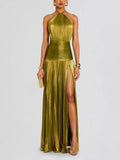Sleeveless Backless Dress with Sash Neck Hanging Split Design Formal Gown Women's Fashion Spring Summer Autumn Winter Dress