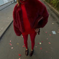Women Fur Coat Women 2025 Plush Red Bomber Jacket Solid Crop Long Sleeve Jacket Warm Winter Coats Female Casual Coats