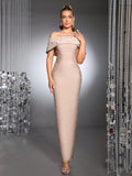 Women Sexy Off the Shoulder Pearl Bead Diamond Bodycon Long Bandage Dress Nightclub Party Evening Birthday Celebrate Wear