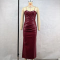 Sexy Leather Red Long Dress Women's Luxury Off Shoulder Corset Bandage Dresses Evening Party Burgundy Wedding Guest Brown Black