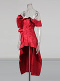 Red Sexy Off Shoulder Ruffle Slim Irregular Long Dress 2026 New Red Fashion Evening Party Trendy Clothing