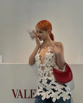 New Fashion White Color Women Sexy Halter Hollow Out Bodycon Mini Dress Backless Fashion Nightclub Party Vacation Wear