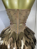 Women Sexy Strapless Mesh See Through Mini Dress Luxury Diamonds Leaf Birthday Evening Party PhotoShoot Nightclub Stage Costume