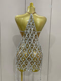 Sexy Sparkly Sequin Diamond Mesh Transparent Two Piece Set Women Celebrate Evening Party Birthday Dress Stage Photo Shoot Wear