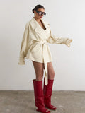 Women's Double Breasted Trench Coat Lapel Waist-Cinching Lace Up Mid Length Windbreaker Jacket Autumn Casual Street Coat