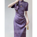 Olive Girl Purple Romantic Qipao for Garden Wedding 2026 Fairycore Photoshoot Everyday Wear S-XXL XS-3XL Plus Size Romantic Garden Party Editorial Not Costume Qipao Cheongsam Chinese Dress Chinese Heritage Fashion Women