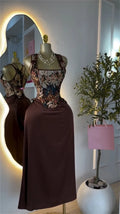 Women's Dress Set Print Bow Corset Top and Maxi Long Skirt Suit  Summer Elegant Evening Two 2 Piece Set Outfits