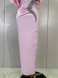 Shiny Rhinestones Pleat Pink Off The Shoulder Bodycon Long Bandage Dress Celebrate Evening Party Luxury Birthday Wedding Dress