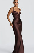 Elegant Satin Corset Long Dresses Luxury Women's Halter Backless Maxi Dress Evening Wedding Guest Party Prom Gown Brown Red 2026