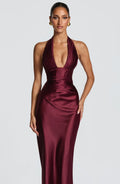 Elegant Satin Corset Long Dresses Luxury Women's Halter Maxi Dress Evening Wedding Guest Party Gown Brown Red Green Burgundy New