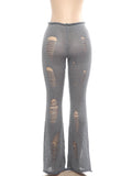 Knit Irregular Ripped Pants Women Autumn Trend Fashion Sexy Hottie Wild Solid Hip-Hop Street Clubwear Skinny Bottom