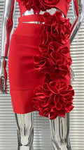 Summer 3D Bud Glam Hollow Red Suspender Dress Fashion Hot Party Performance Evening Gown Show Costumes Abito Da Cerimonia Donna