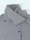 Minimalist Casual Style Gray Oversized Shirt for Women Stand Collar Long Sleeve Buttons Accent for Office Commute