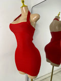 Women Celebrity Sexy Solid Color Bandage Mini Dress Elegant Party Evening Birthday Gowns Night Club Cocktail Outfit