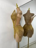 Women Sexy Sprakly Strapless Mesh See Through Mini Birthday Dress Evening Party Nightclub Performance Costume Stage Wear