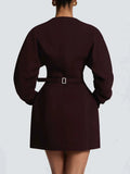 Modern Buttons Mini Women Dresses V Neck Long Sleeve Fitted Dress for Cocktail Party Date Wear Fashion Summer New