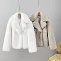 Chic Street Hot Girls Winter Pure White Faux Fur Jacket Women Fuzzy Lapel Collar Fox Fur Coat Thick Warm Outerwear