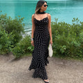 Elegant Polka Dot Long Dress Summer Scarf Ribbon Ruffle Halter Pleated Dress Luxury Sleeveless Women's Evening Dresses