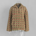 Fashion Floral Faux Lambswool Sweatshirt Women's Casual Zipper Pocket Loose Pullover Sweatshirt Autumn Festive Clothing