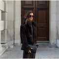 Vintage Lapel Suede Lace Up Jackets Women Solid Fur Collar Pad Shoulder Short Coats 2025 Female Autumn Chic Casual Streetwear