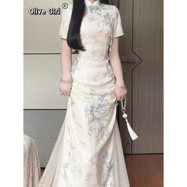 Olive Girl Red Embroidered Qipao for Garden Wedding 2026 Fairycore Photoshoot Everyday Wear S-XXL XS-3XL Plus Size Hand Embroidered Dramatic Silhouette Romantic Garden Party Editorial Not Costume Chinese Heritage Fashion Women
