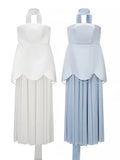 Evening Patchwork Ribbon Dress for Women Strapless Spliced Pearls Decoration Slim Fairy Mesh Maxi Dresses Female