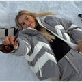 Women Color Block Spliced Ski Set Fleece Lined Stand Collar Zip Jacket Multi‑Pocket Wide Leg Trousers 2026 Winter Fashion Outfit