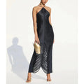 Solid Slimming Sexy Long Dresses for Women Halter Sleeveless High Waist Temperament Dress Female New
