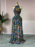 Fall Women O-neck Sleeveless Print Mermaid Maxi Dress Evening Birthday Beach Sexy Night Party Long Dresses