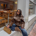 Luxury Design Brown Belted Faux Leather Jacket Woman Autumn Trench Coat Iconic Blogger Motorcycle PU Leather Outerwear