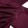 Chic Burgundy Long Sleeve Midi Dress for Women High Neck Slim Ruched Asymmetrical Skirt for Business Social Events