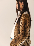 Leopard Print Faux Fur Long Coat Women Plush Belted Waist V Neck Loose Fit Thick Maxi Coats Warm Winter Elegant Luxury Outerwear