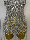 Sparkly Sequin Diamond MeshTransparent Top Dress Two Piece Set Women 2025 Sexy Evening Party Celebrate Birthday Photo Shoot Wear