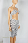 Wild Vacation 2 Piece Set Women Polka Dot Print Halter Tank Tops+Bike Shorts Stretch Matching Street Party Outfits