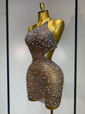 New Arrival Women Sexy Backless Hollow Out Diamond Evening Prom Gown Birthday Luxury Celebrate Stage Nightclub Outfit