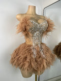 Sparkly Sequins Birthday Outfit Women Sexy Top Skirt Two Pieces Sets Celebrity Performance Show Wear Nightclub Bar Dress