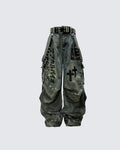 Plus Size Skull Cross Women's Jeans Trousers Denim Pants American Retro Vibe Wide-legged Dragging Oversized Baggy Pants