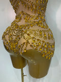 Women Sexy See Through Crystal Bodysuits Luxury Birthday Dancer Stage Performance Wear Mesh Sparkly Rhinestone Nightclub Outfit