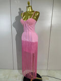 Elegant Prom  Evening Party Luxury Birthday Wedding Guest Dresses Women Sexy Shiny Crystals Tassel Bodycon Long Bandage Dress