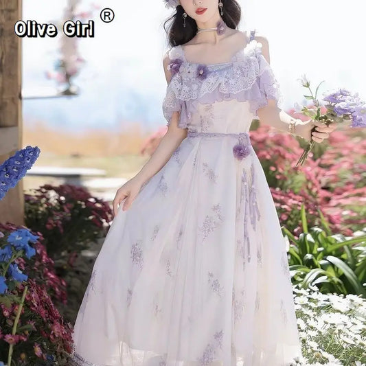 Olive Girl Romantic Dress for Garden Wedding 2026 Fairycore Photoshoot Everyday Wear S-XL XS-3XL Plus Size Romantic Cottagecore Garden Party Editorial Not Costume Dress Chinese Heritage Fashion Women