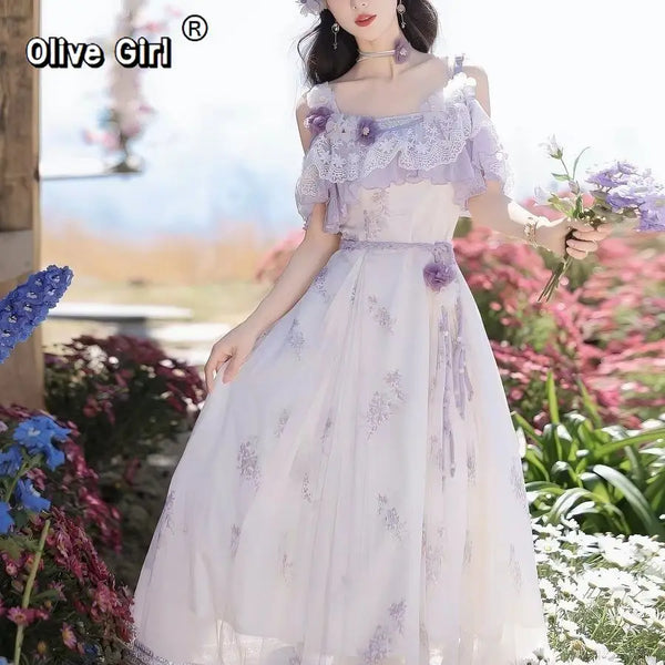 Olive Girl Romantic Dress for Garden Wedding 2026 Fairycore Photoshoot Everyday Wear S-XL XS-3XL Plus Size Romantic Cottagecore Garden Party Editorial Not Costume Dress Chinese Heritage Fashion Women