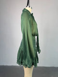 New Women's Skirt Two Piece Set Chiffon Bow Tie Top High Waisted Drawstring Mini Dress Suit Ladies Sexy See Through