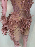 Women Sparkly Diamond Embroidery Long Sleeves Mesh Stretch Jumpsuit Evening Birthday Party Bar Nightclub Sexy Stage Show Wear