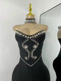 Luxury Rhinestone Women Elegant Strapless Beading with Necklace Bandage Celebrity Outfit Birthday Dress Evening Party Prom Gown