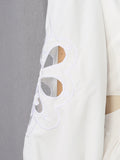 Fashion Style White Cutout Floral Accent Gown for Women Square Collar Puff Sleeve Asymmetric Train Skirt for Beach Elopement