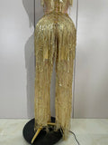 Sparkly Black Rhinestones Sequined Fringe Jumpsuit Women Sexy Nightclub Party Birthday Outfit Show Singer Stage Perform Costume