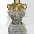 Beautiful 3D Petal Beaded Tube Top + Short Skirt Suit Party Stage Performance Photo Look Dress Vestido Cerimônia Mulher Elegante