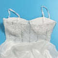 Sexy Rhinestone Bodycon Ruched Puff Suspenders Dresses Women Sheer Mesh Birthday Party Night Clubwear Summer Dresses Robes