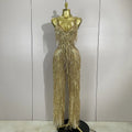 Sparkly Gold Rhinestones Sequins Fringe Jumpsuit Women Sexy Nightclub Party Birthday Outfit Show Singer Stage Perform Costume