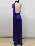 Elegant Solid 3D Flowers Ribbon Women Halter Dress Off Shoulder Sleeveless Backless Slim Female Maxi Dresses Chic Lady Robe